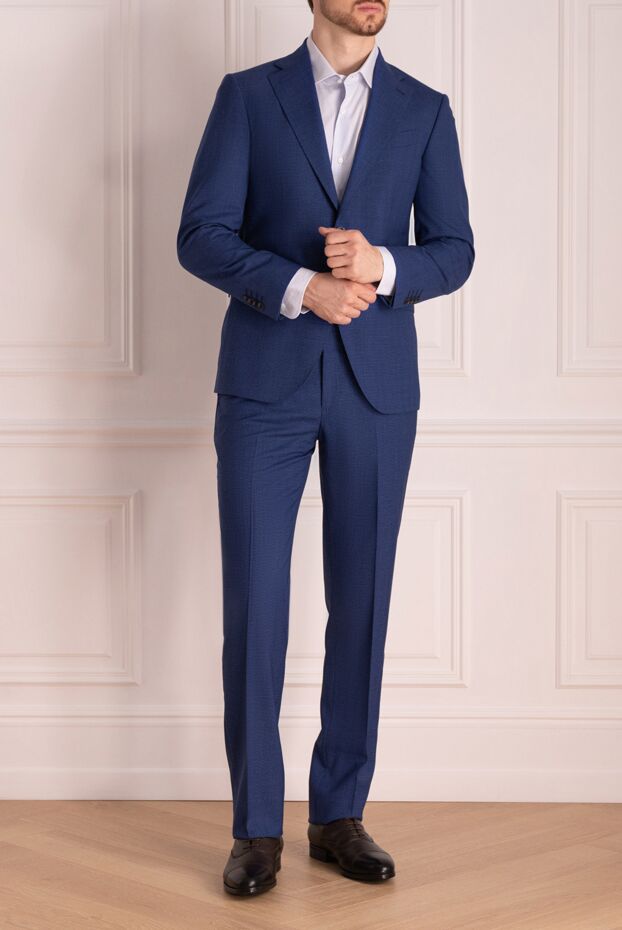Textured wool blue suit men's - photo 2