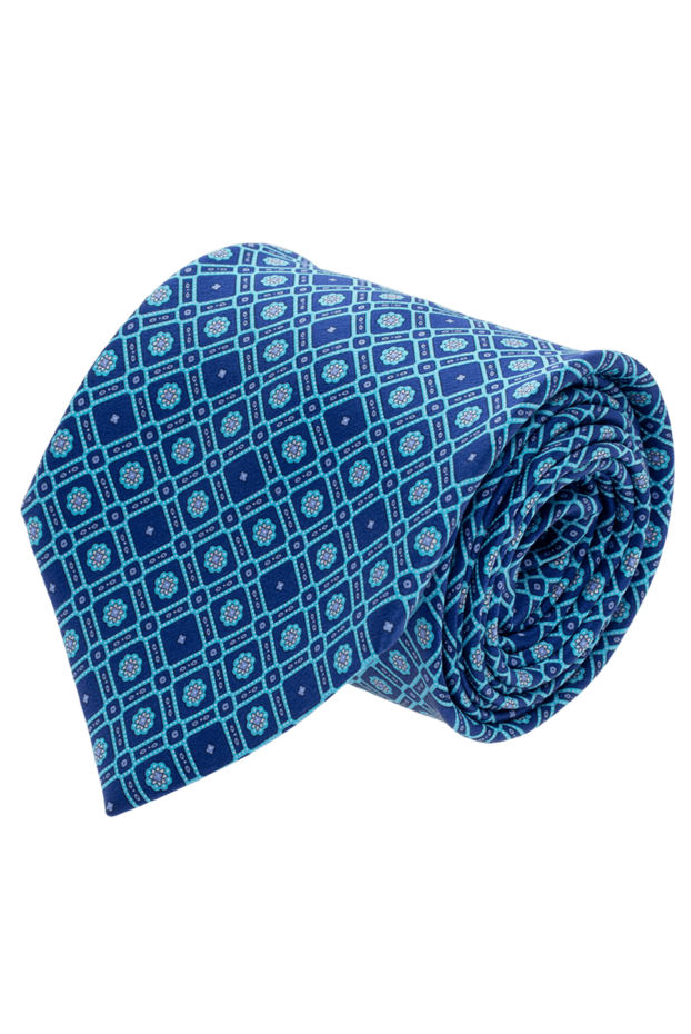 Blue silk tie with geometric pattern - photo 1