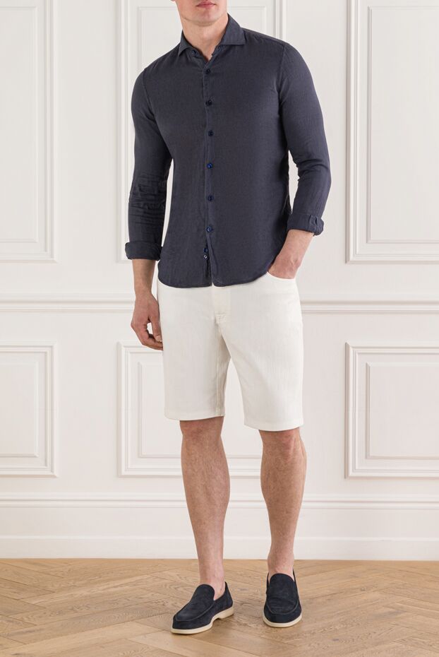 Men's shirt made of deep dark blue linen - photo 2