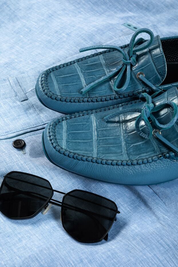 Cesare di Napoli men's moccasins made of genuine leather and crocodile leather blue 151550 - photo 2
