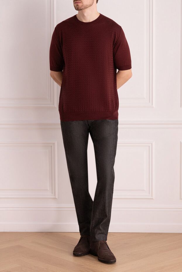 Cesare di Napoli man silk short sleeve jumper burgundy for men buy with prices and photos 151639 - photo 2