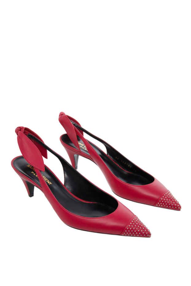 Saint Laurent туфли женские красные кожаные с стразами на носке и бантом 151656 - фото 3