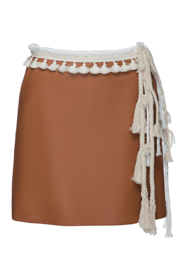 Terracotta leather mini skirt with braided belt and tassels - photo 1