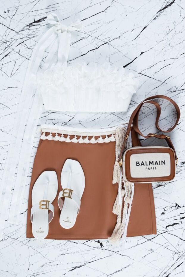 Terracotta leather mini skirt with braided belt and tassels - photo 2
