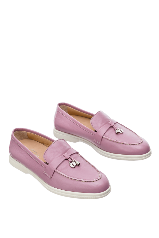 Cesare di Napoli loafers women's leather with metal decor in fuchsia 151672 - photo 3
