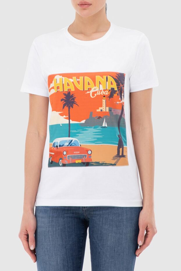 FeFe women's cotton white t-shirt with hawaiian print 151739 - photo 3