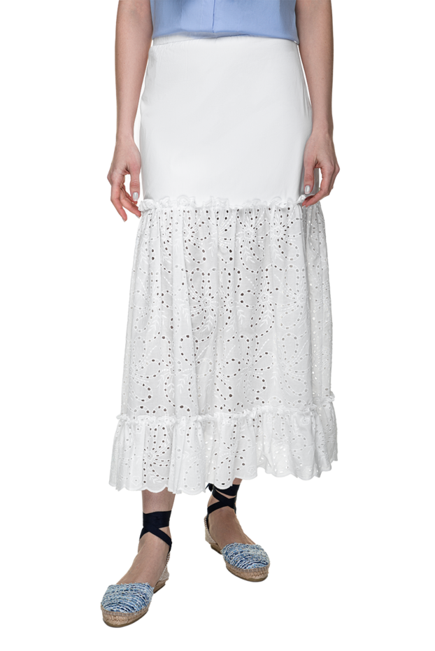 D.Exterior white cotton skirt with lace trim and frill at the hem 151781 - photo 3