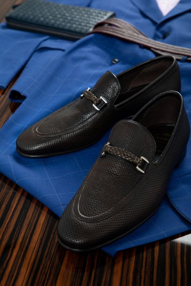 Barrett brown perforated men's loafers with braided buckle 151811 - photo 2