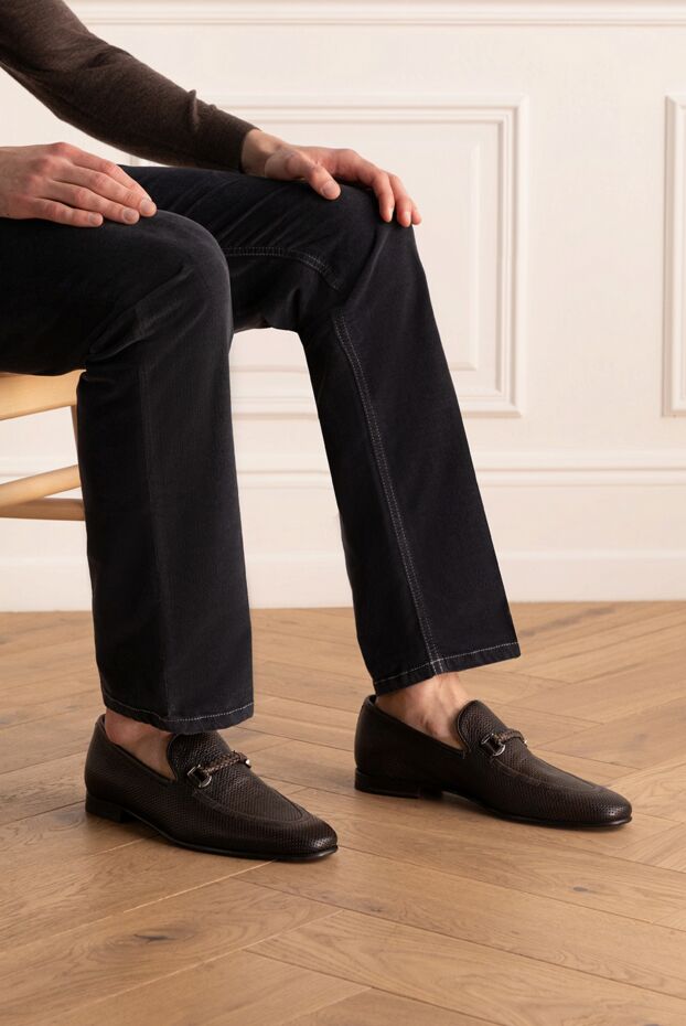 Barrett brown perforated men's loafers with braided buckle 151811 - photo 3