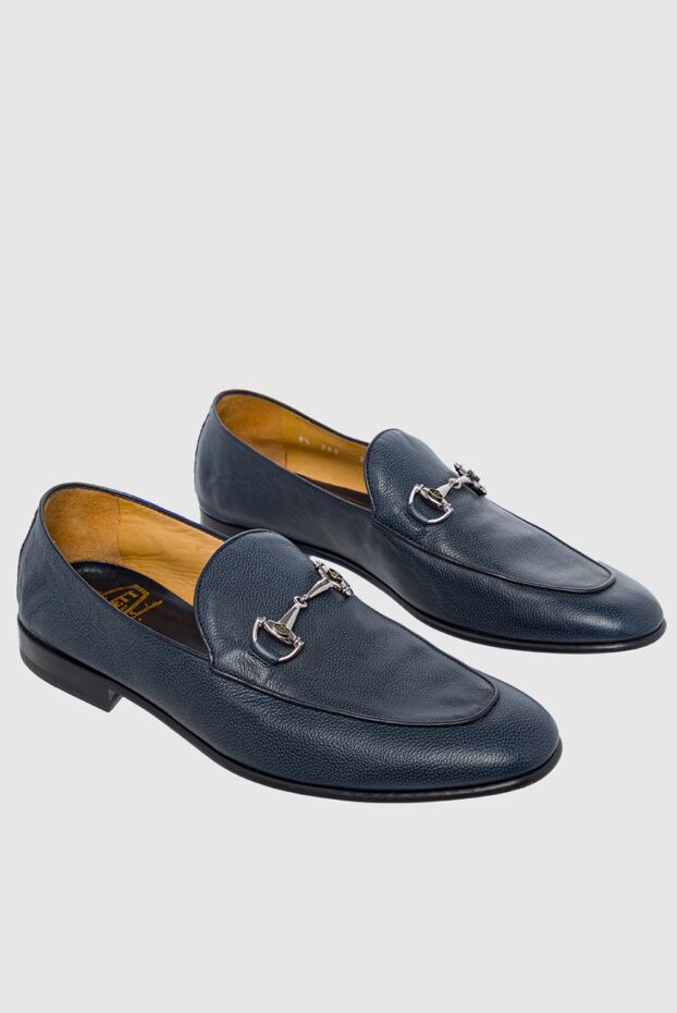 Barrett grained leather bit loafers in blue for men 151813 - photo 3