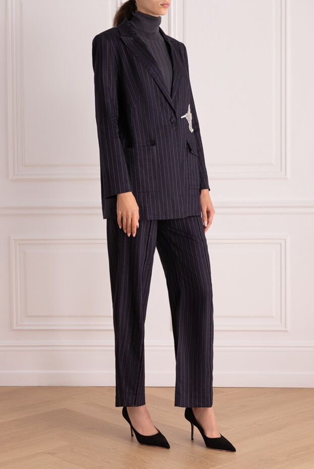 Max&Moi women's striped suit with an elongated jacket and bird applique 151831 - photo 3