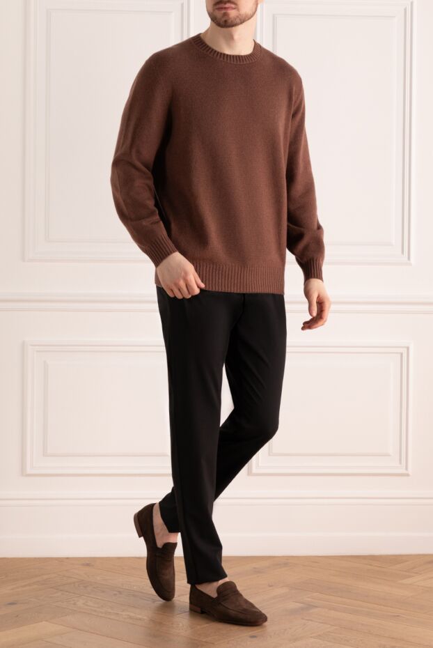Brown cashmere jumper with crew neck for men - photo 2