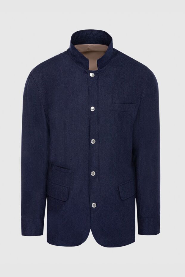 Blue wool blazer with a stand-up collar - photo 1
