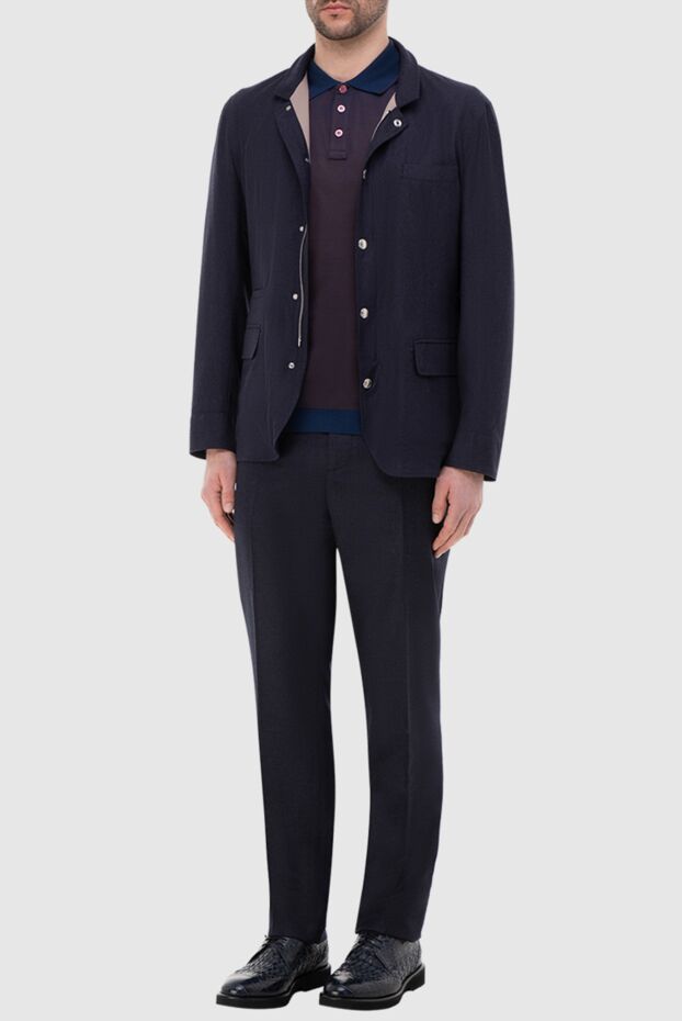 Blue wool blazer with a stand-up collar - photo 2