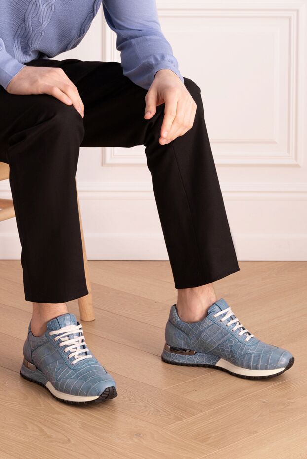 Cesare di Napoli cesare di napoli blue alligator sneakers with contrast white laces 151973 - photo 3