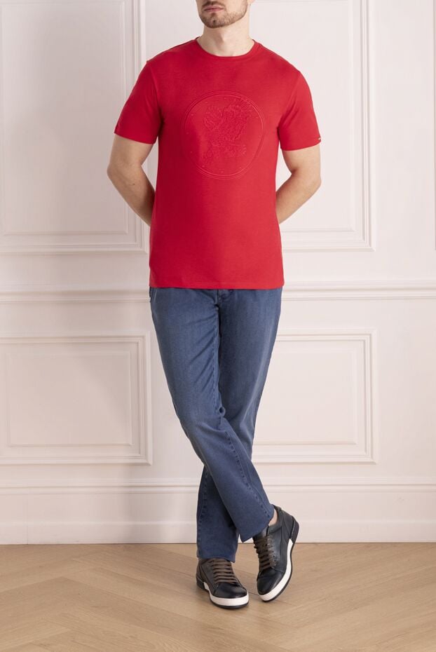 Stefano Ricci red men's cotton and modal t-shirt with raised eagle embroidery 152238 - photo 2