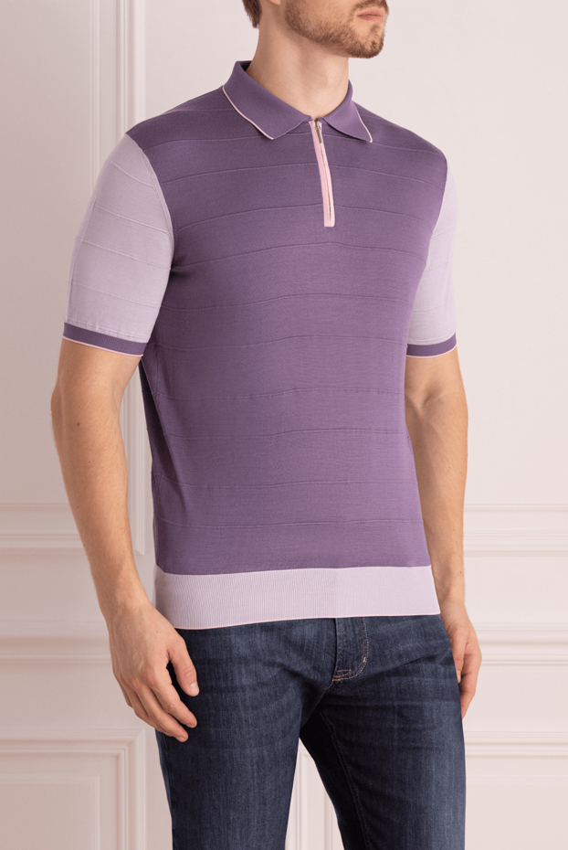 Cesare di Napoli silk polo shirt purple with contrast inserts men's 152426 - photo 3