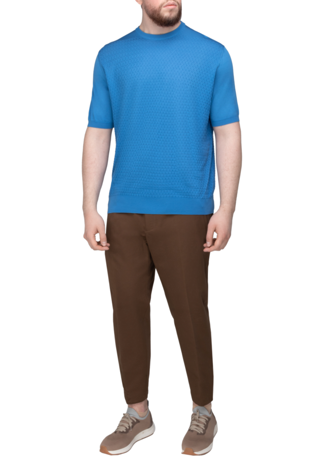 Cesare di Napoli men's bright blue textured silk jumper 152428 - photo 3
