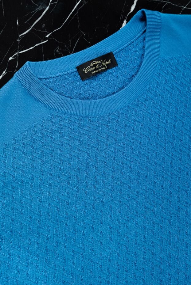 Cesare di Napoli men's bright blue textured silk jumper 152428 - photo 2