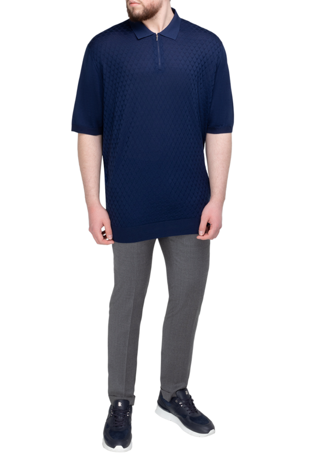 Cesare di Napoli deep blue polo shirt with diamond-shaped relief 152437 - photo 2