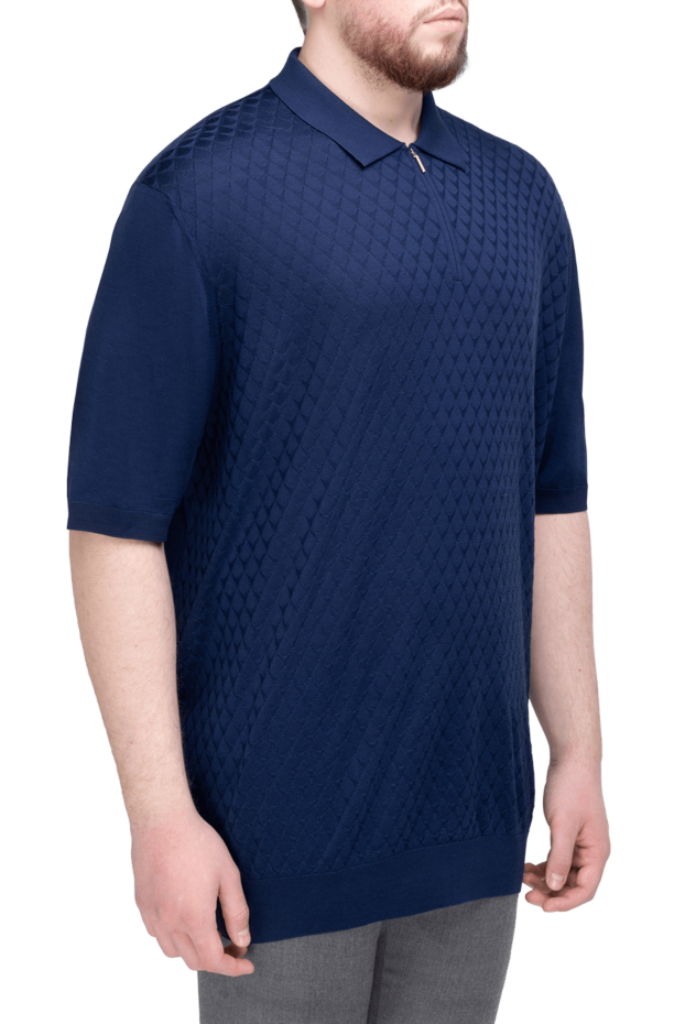 Cesare di Napoli deep blue polo shirt with diamond-shaped relief 152437 - photo 3