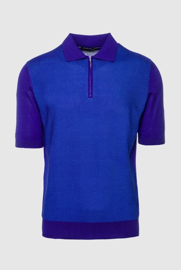 Cesare di Napoli silk polo shirt deep blue with contrast microtexture insert men's 152441 - photo 1