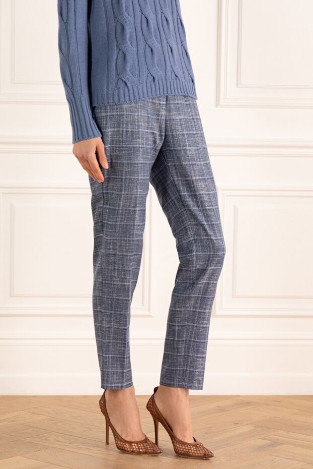 Rocco Ragni women's blue checkered trousers with elastic waistband 152482 - photo 3
