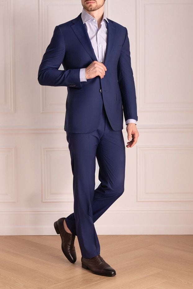 Corneliani mens blue wool suit in micro check pattern 152492 - photo 2