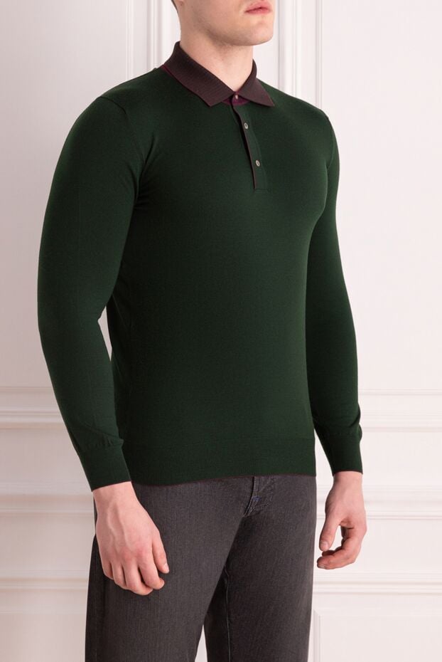 Svevo green polo shirt made of natural wool with a dark turn-down collar 152594 - photo 3