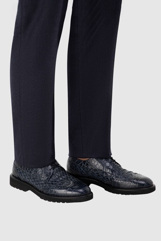 Tardini bright blue wingtip brogue derby shoes made of alligator leather for men 152658 - photo 2