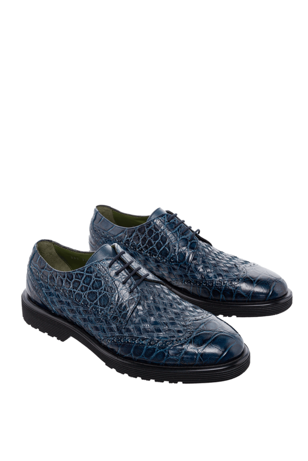 Tardini bright blue wingtip brogue derby shoes made of alligator leather for men 152658 - photo 3