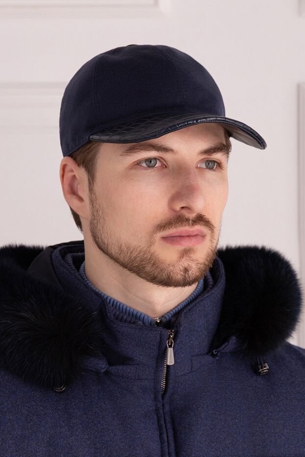 Cesare di Napoli man blue crocodile and cashmere cap for men buy with prices and photos 152663 - photo 2