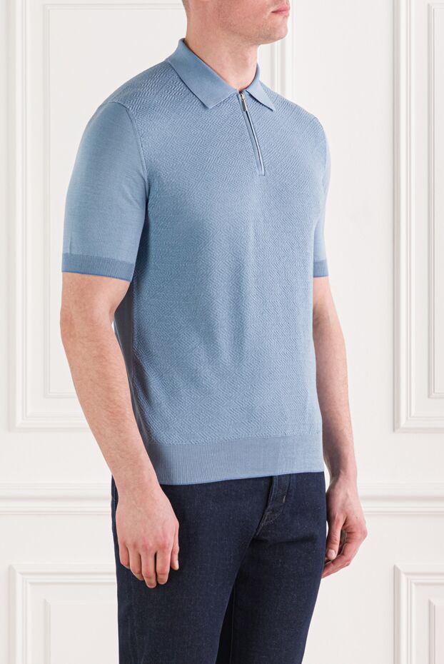 Cesare di Napoli silk polo shirt green with textured monochrome pattern men's 152750 - photo 3