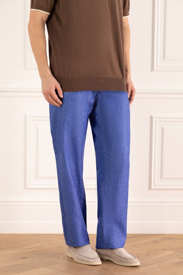 Zilli men's linen trousers light blue 152759 - photo 3