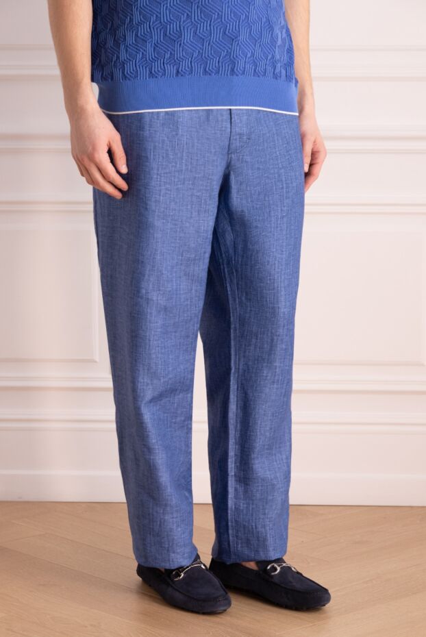 Zilli men's blue linen trousers with decorative pocket trim 152761 - photo 3