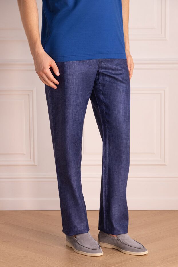 Zilli blue men's straight-cut trousers made of natural breathable linen (markdown) 195483 - photo 3