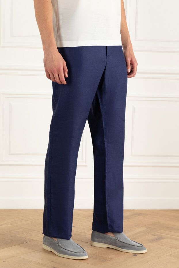 Zilli bright blue linen men's trousers with designer pocket trim 152771 - photo 3