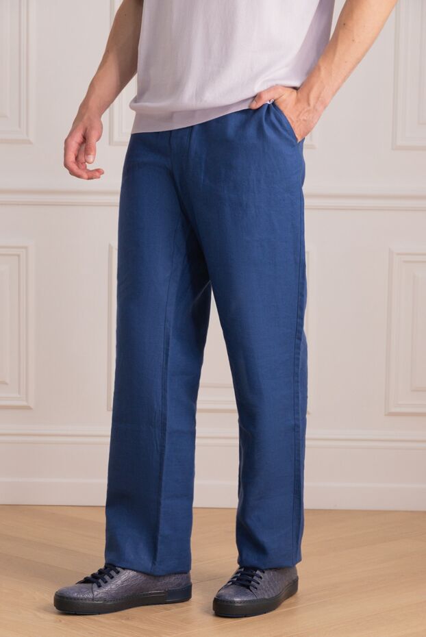 Zilli men's blue linen trousers with back slit pockets 152775 - photo 3