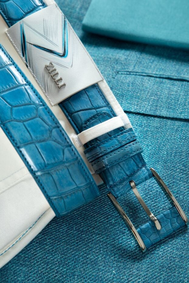 Zilli men's cotton trousers, white with blue decorative elements 152785 - photo 2