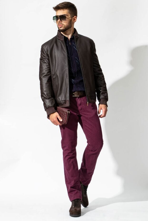 Zilli men's jeans cashmere and cotton burgundy with embroidery 152807 - photo 2