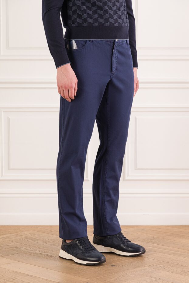 Zilli men's dark blue straight jeans with white stitching on pockets 152843 - photo 3