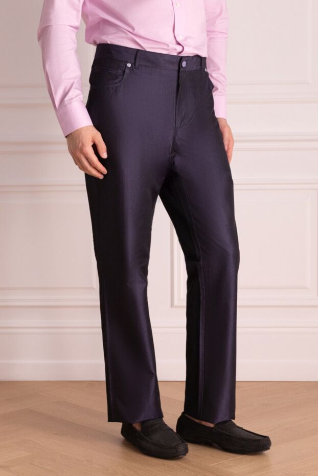 Zilli men's trousers in deep blue cotton with added silk 152862 - photo 3