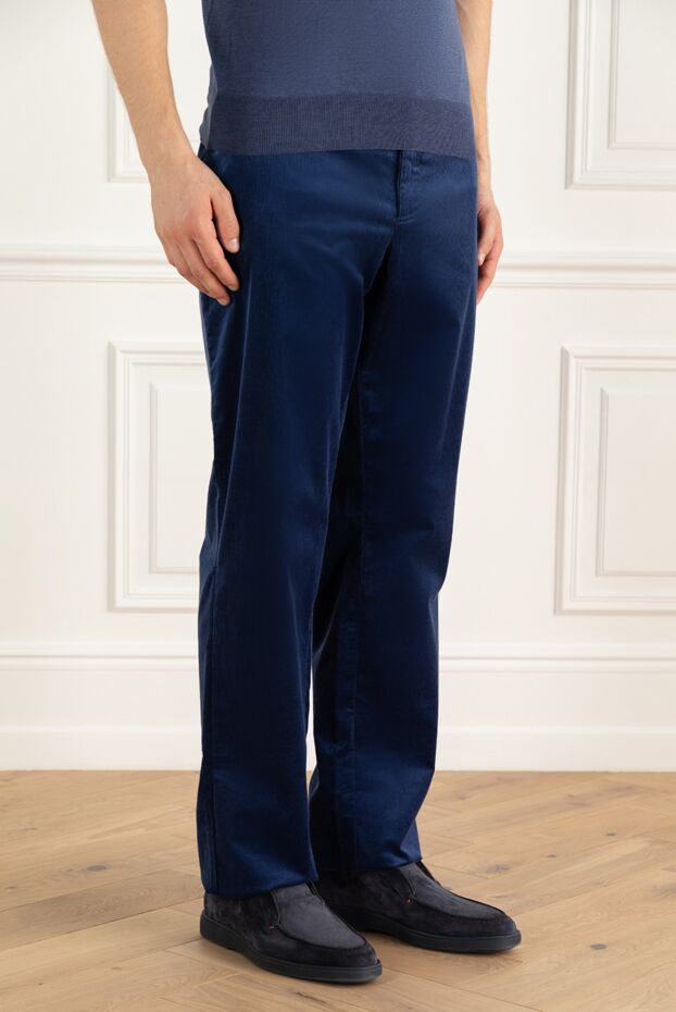 Zilli men's trousers velvet dark blue cotton with cashmere 152890 - photo 3