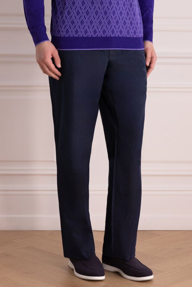 Zilli men's straight-leg trousers, dark blue, made of cotton and silk 152894 - photo 3