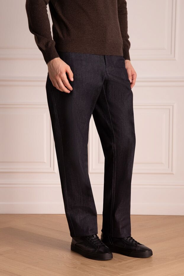 Zilli men's dark blue straight-leg trousers made of thick cotton gabardine (markdown) 195485 - photo 3