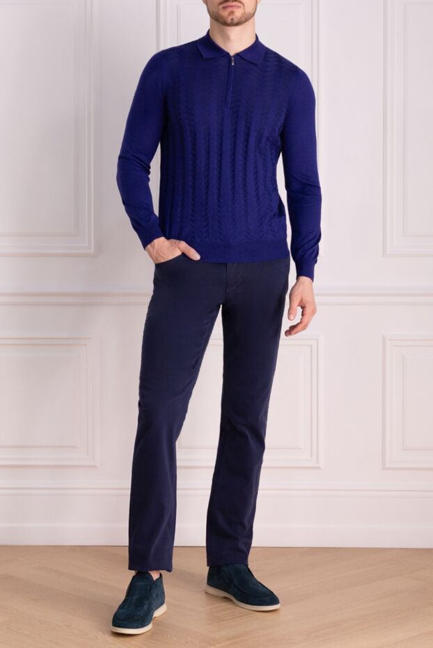 Zilli man long sleeve polo in silk and cashmere blue for men buy with prices and photos 152946 - photo 2