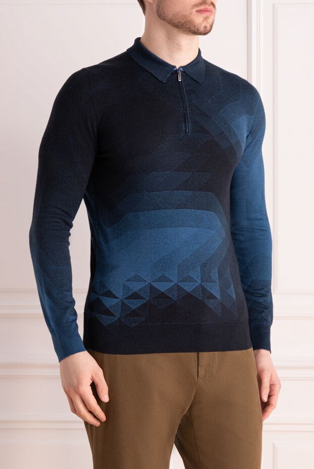Zilli dark blue polo with gradient pattern made of wool and natural silk 152963 - photo 3