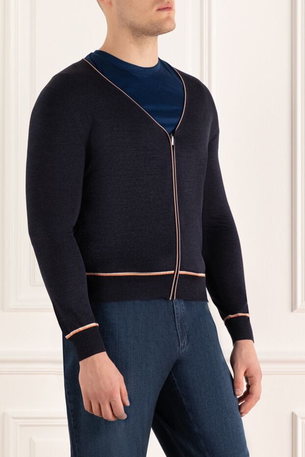 Zilli mens blue cardigan with v-neck and contrast inserts 152967 - photo 3