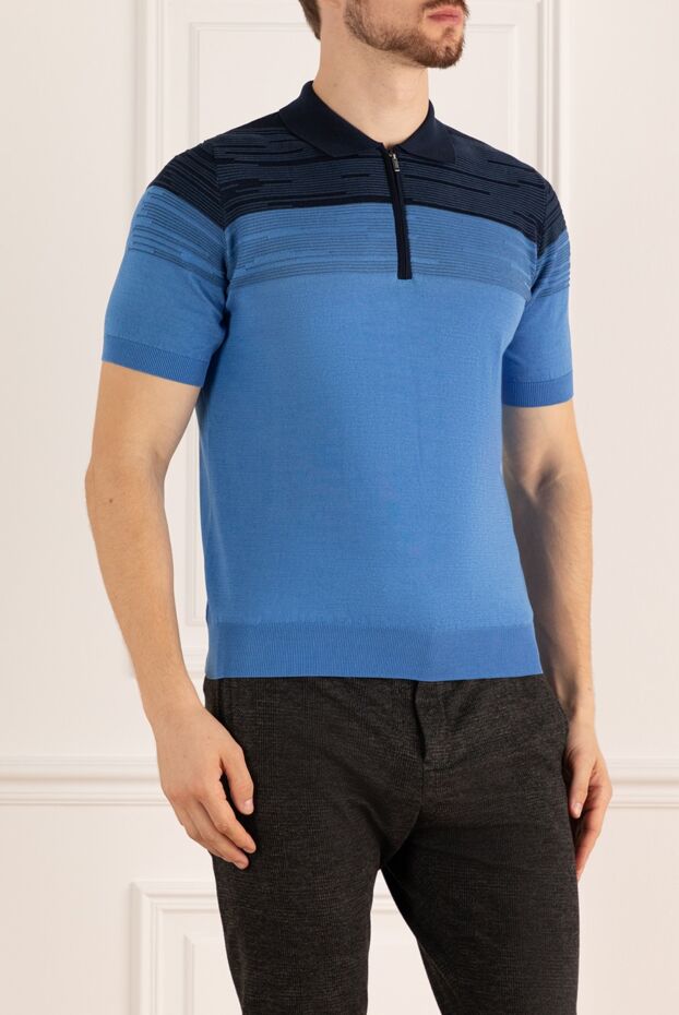 Zilli blue polo shirt with dark striped pattern and zipper for men 152981 - photo 3