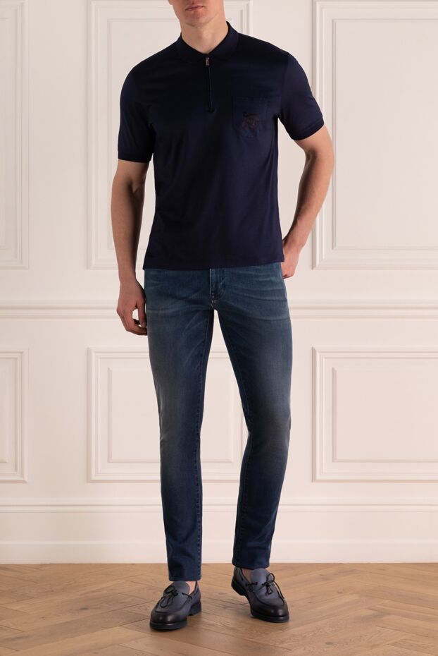 Zilli men's textured ink blue polo shirt with zip (markdown) 196323 - photo 2